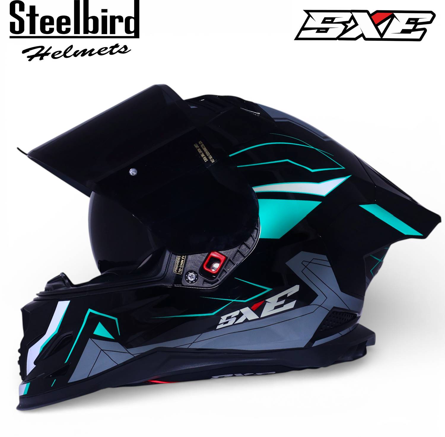 Steelbird Air SBH-61 ISS SXE RACE-X Glossy Black Cyan Green Full Face - Image 1