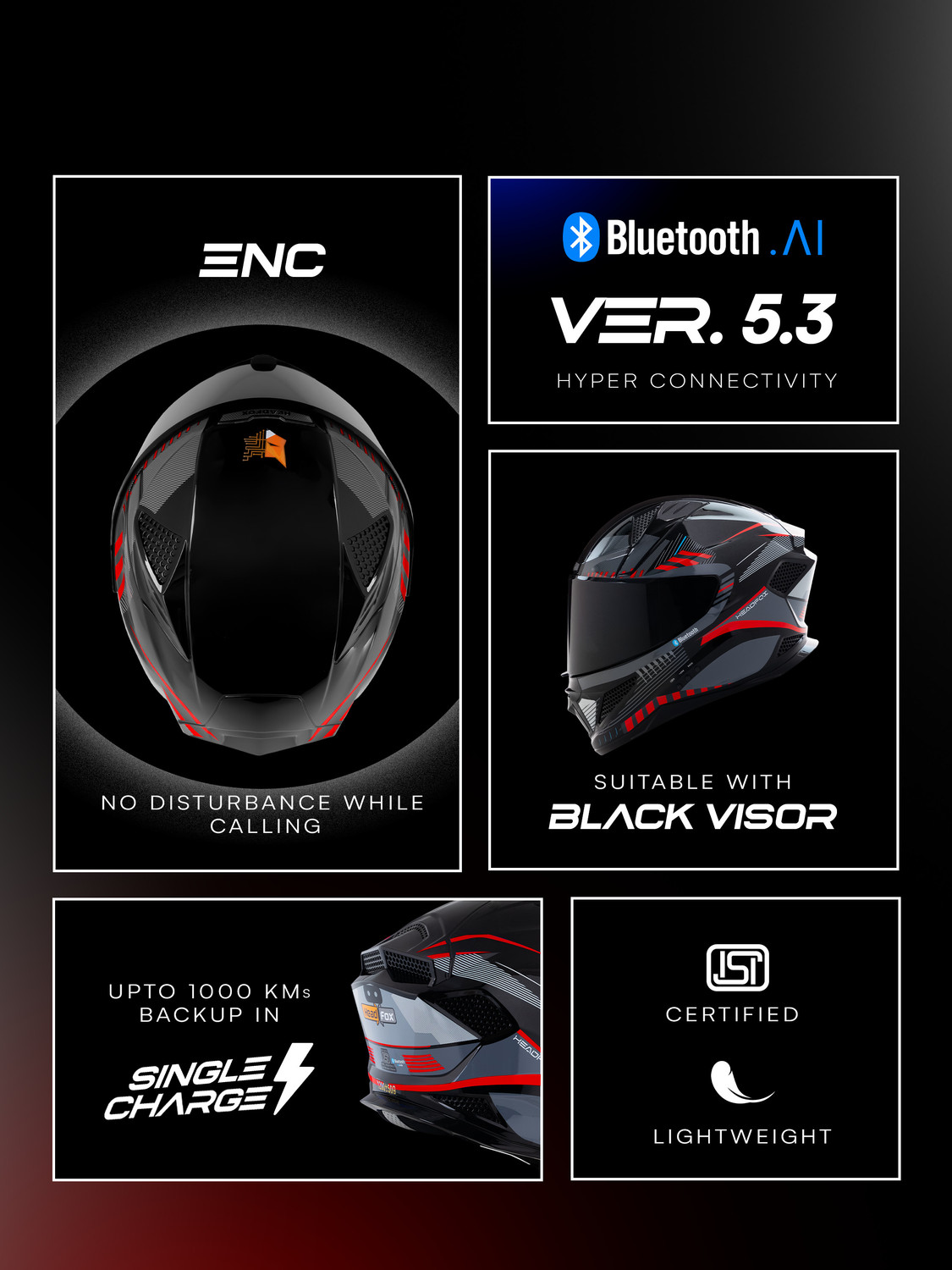 Image of HEADFOX N2F Track Smart Bluetooth For Men & Women| ISI Certified, Music & Calls Motorbike Helmet