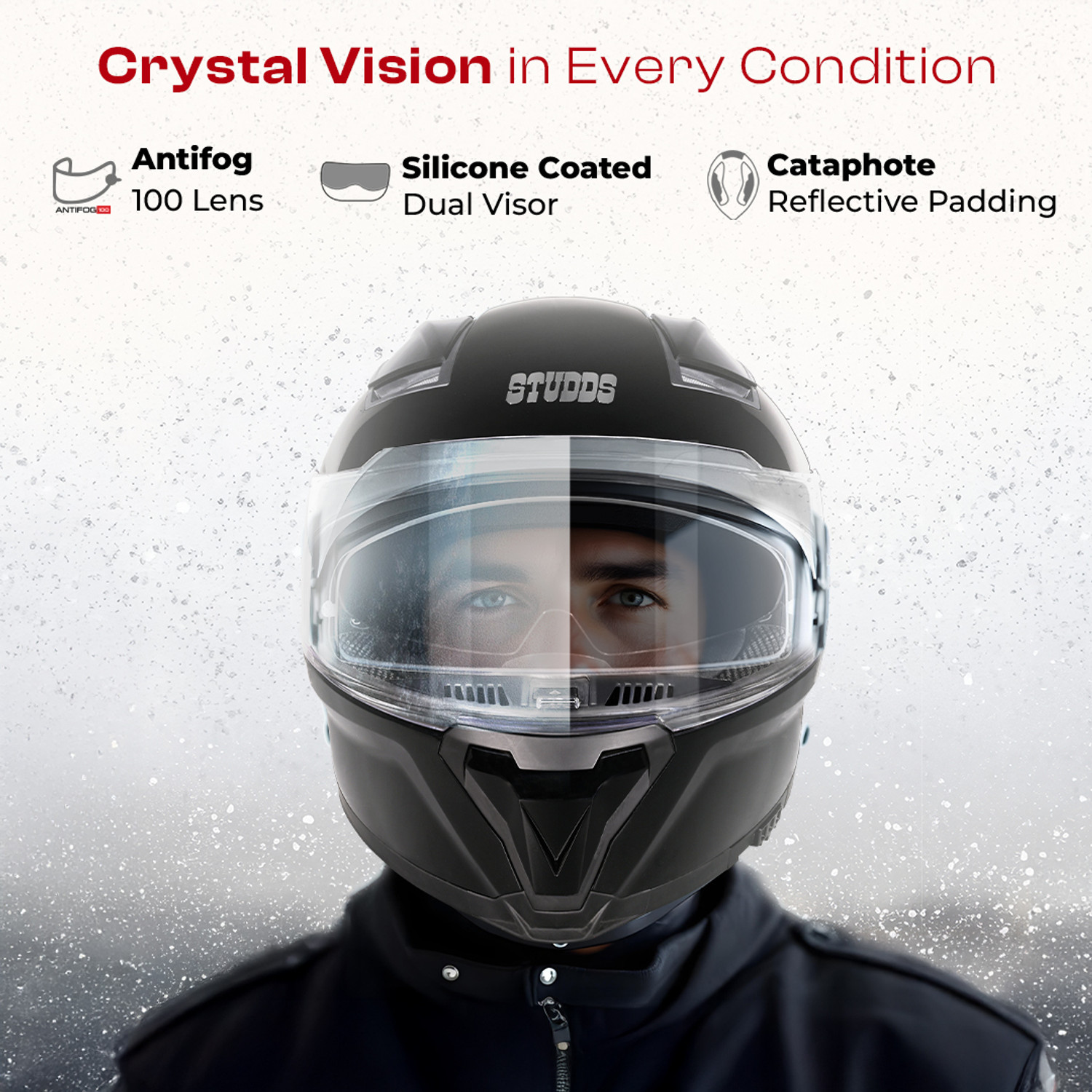 Image of STUDDS Helios Full Face ISI and DOT Certified Helmet with Antifog 100 Lens Motorbike Helmet