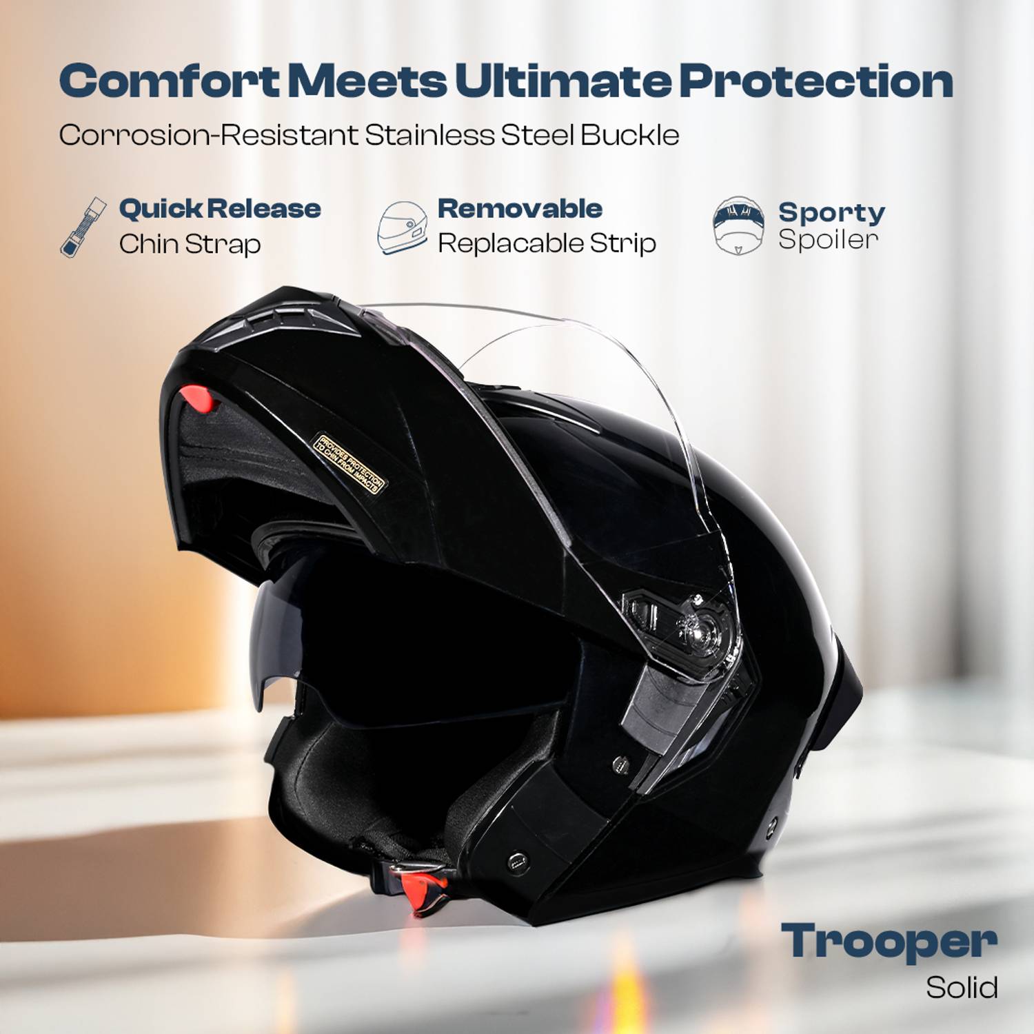 STUDDS Trooper Flip-up Full Face Dual Visor Motorbike Helmet - Image 2