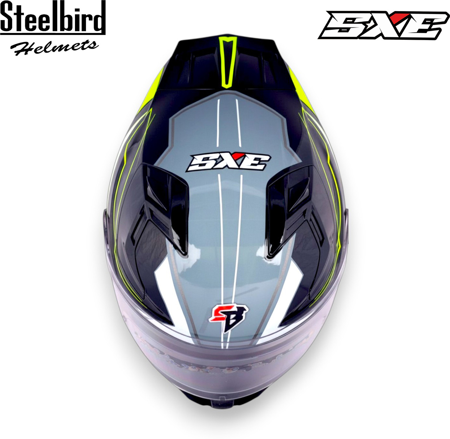 Image of Steelbird Air SBH-61 ISS SXE RACE-X Glossy Black Neon Full Face AFS EDITION With ANTIFOG Motorsports Helmet