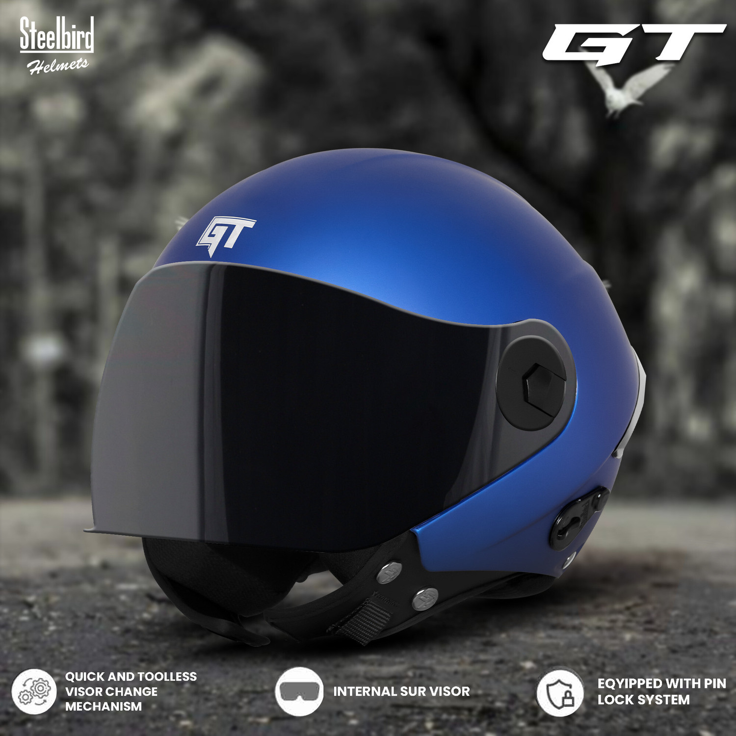 Image of Steelbird SBH-64 GT Reflector ISI Certified Open Face Helmet for Women and Men Motorbike Helmet