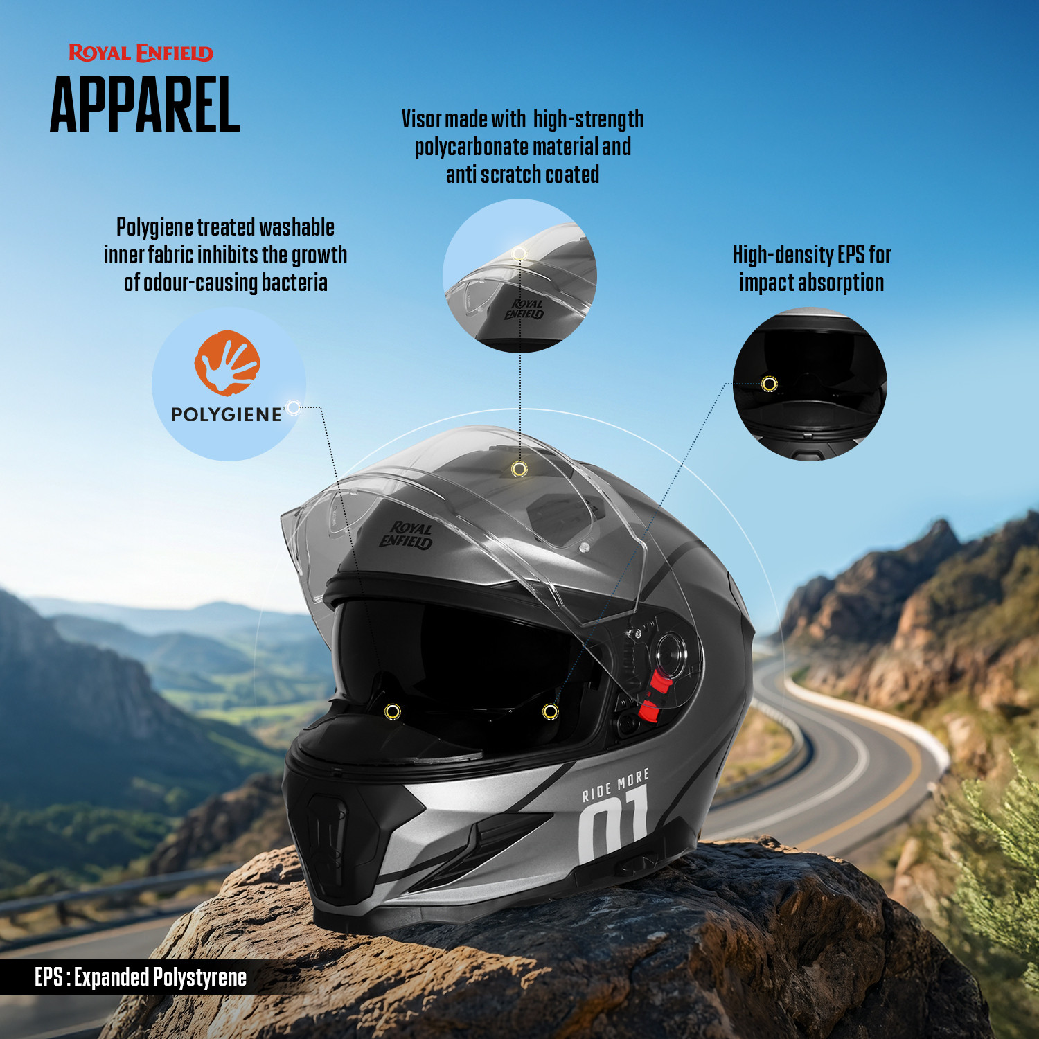Image of ROYAL ENFIELD Velocity ISI /ECE Certified Dual Visor Full Face Graphic Helmet with Anti Fog Motorbike Helmet
