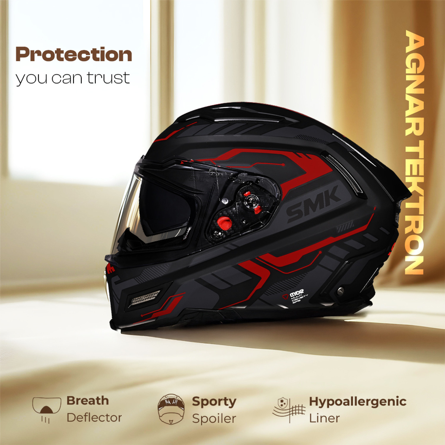 Image of SMK AGNAR TEKTRON ISI, DOT & ECE 06 Certified Helmet with Dual Visor Motorbike Helmet