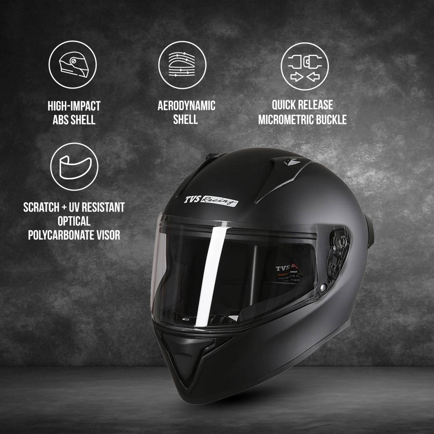 TVS Racing Titan Series Motorbike Helmet Black - Image 3
