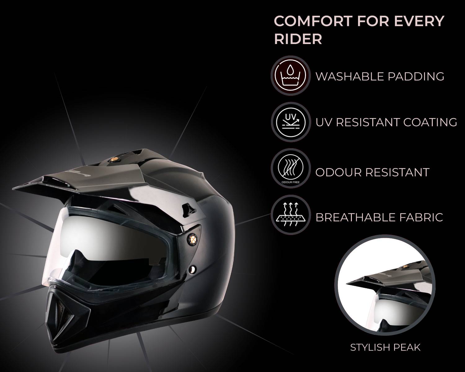 VEGA Off Road D/V Motorbike Helmet Black - Image 3
