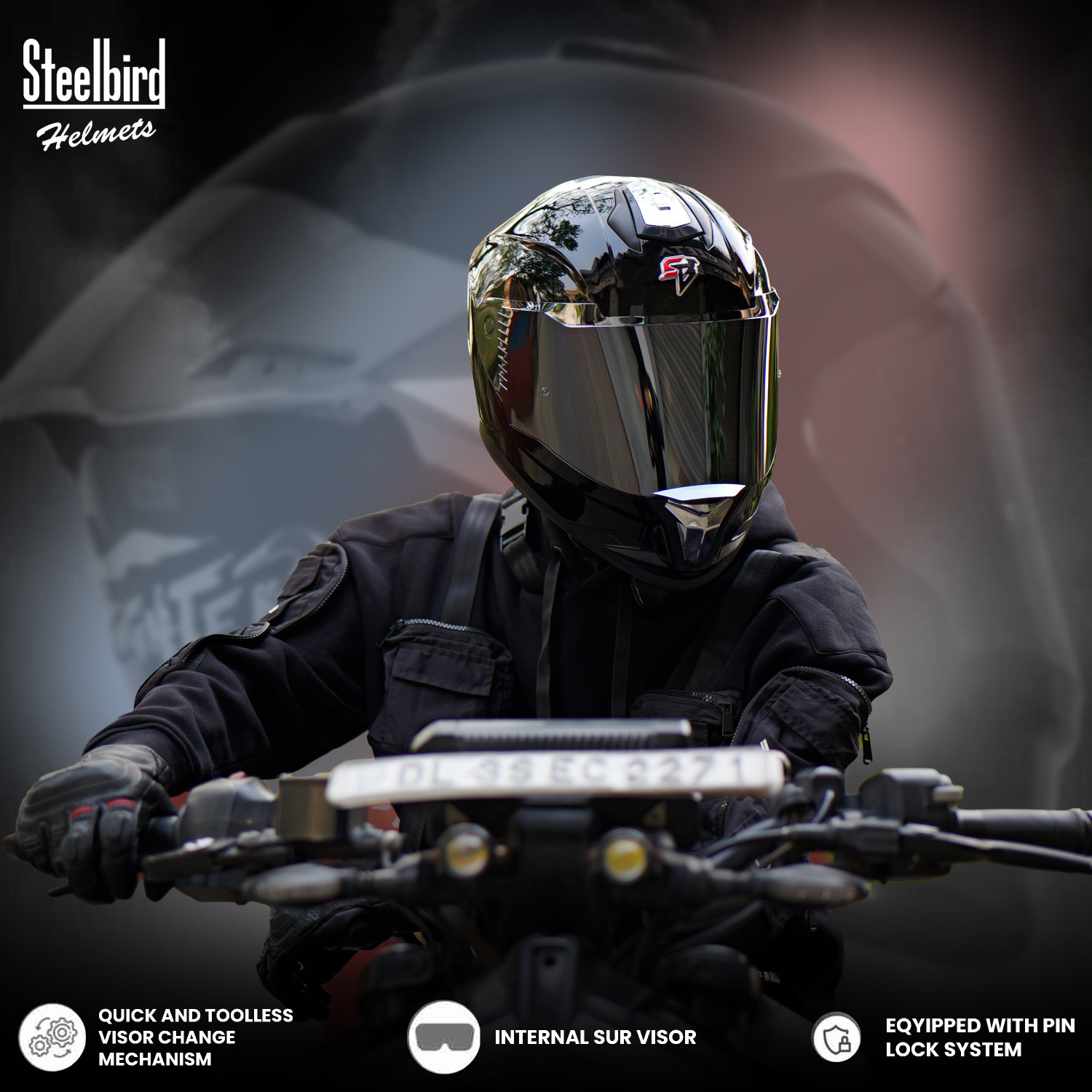 Image of Steelbird SBH-57 Fighter F9 ISI /DOT Certified Full Face Helmet for Men and Women Motorbike Helmet