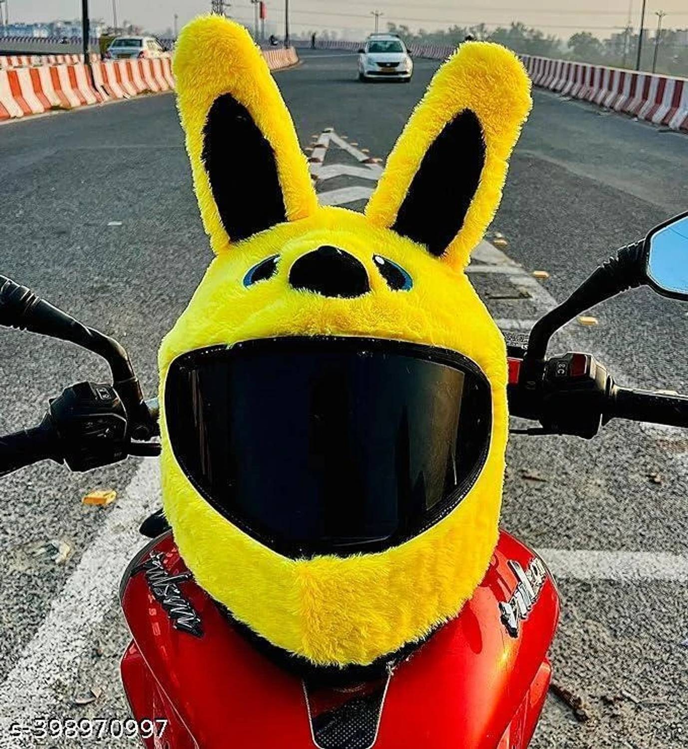 BestLook Motorcycle Helmet Cover Fancy – White Bunny Rabbit - 35 cm (Yellow) Motorbike Helmet