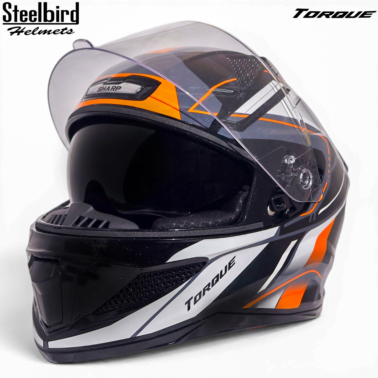 Image of Steelbird Air SBH-25 ISS Sharp Torque Glossy Black Orange Full Face ISI Certified Motorsports Helmet