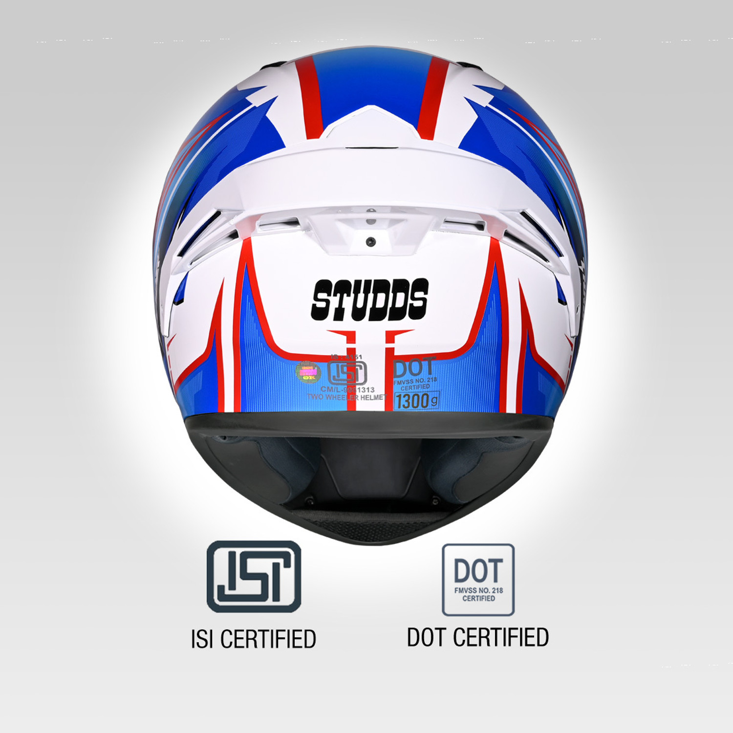 Image of STUDDS Thunder Flash Full Face ISI & DOT Certified Helmet with Spoiler and Clear Visor Motorbike Helmet