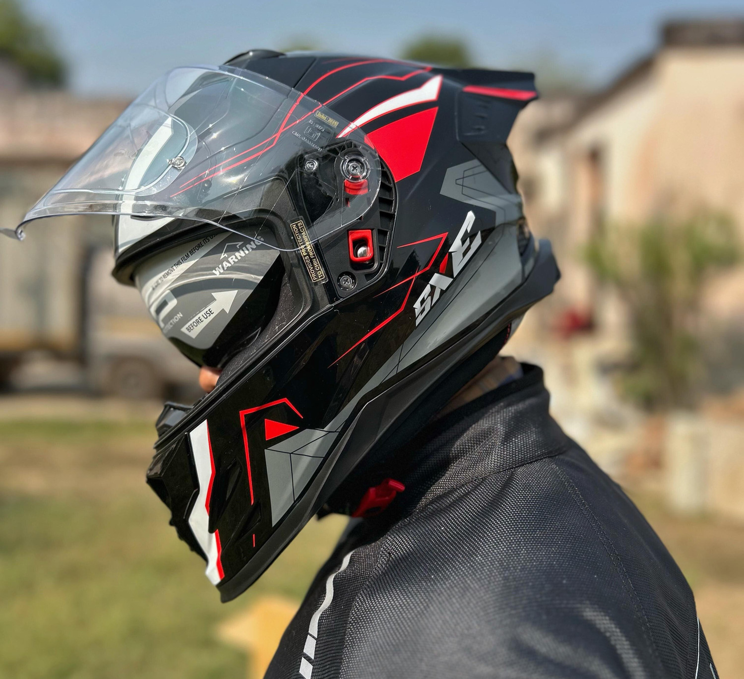Image of Steelbird Air SBH-61 ISS SXE RACE-X Glossy Black Red Full Face AFS EDITION With ANTIFOG 580MM Motorsports Helmet