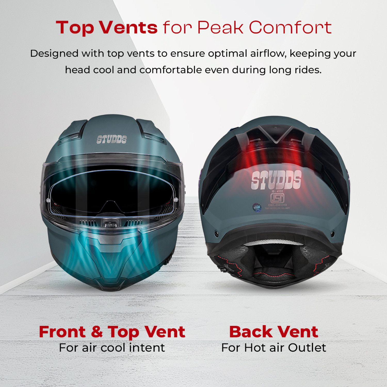 Image of STUDDS Helios Full Face ISI and DOT Certified Helmet with Antifog 100 Lens Motorbike Helmet