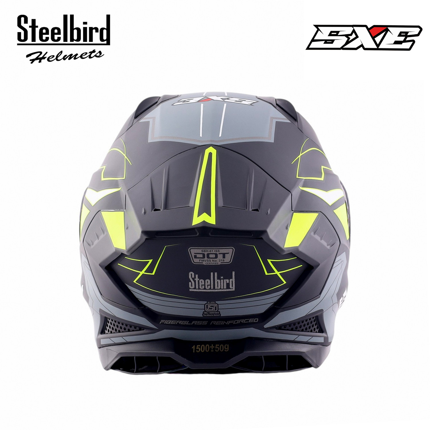 Image of Steelbird Air SBH-61 ISS SXE RACE-X Matt Black Neon Full Face AFS EDITION With ANTIFOG Motorsports Helmet