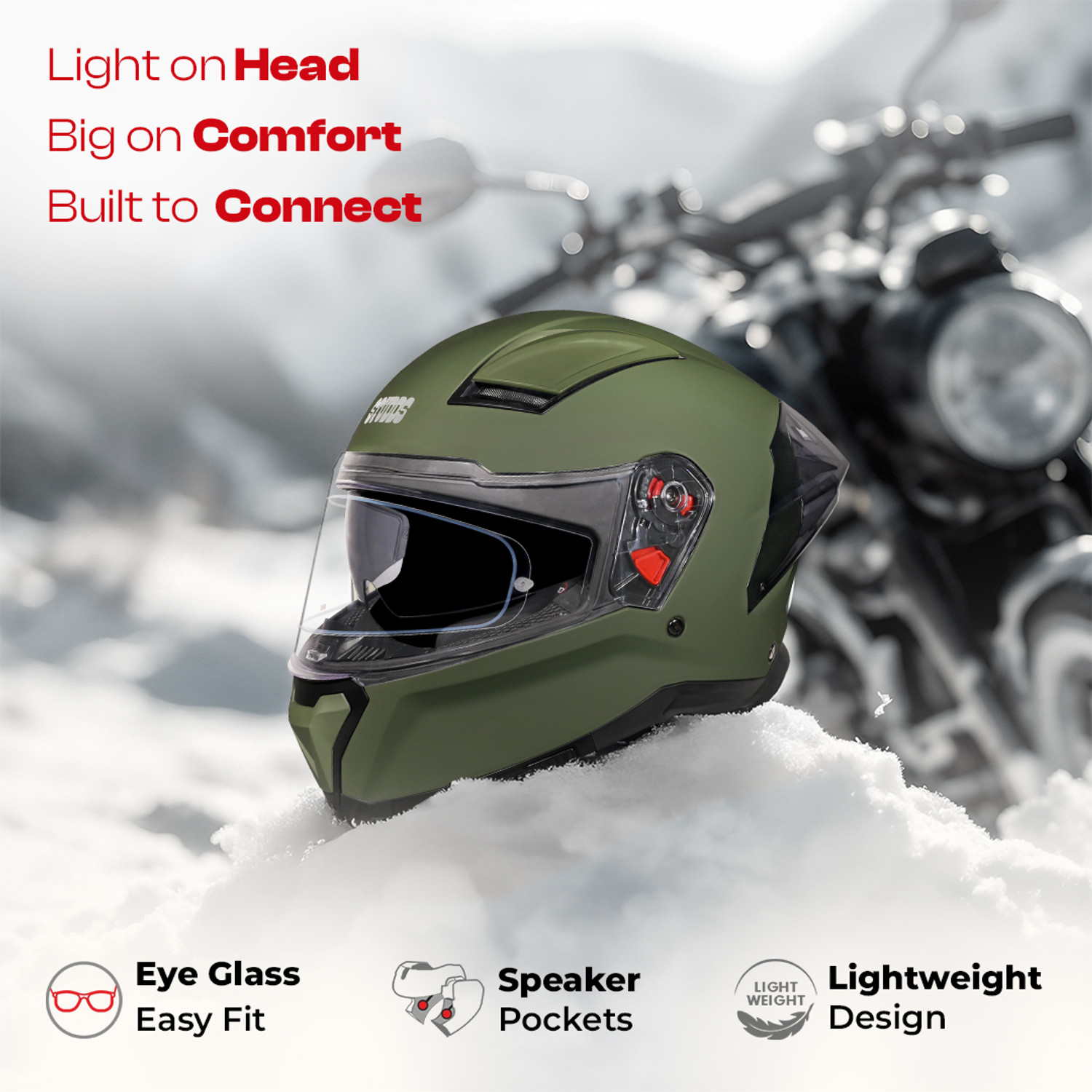 Image of STUDDS Helios Full Face ISI and DOT Certified Helmet with Antifog 100 Lens Motorbike Helmet