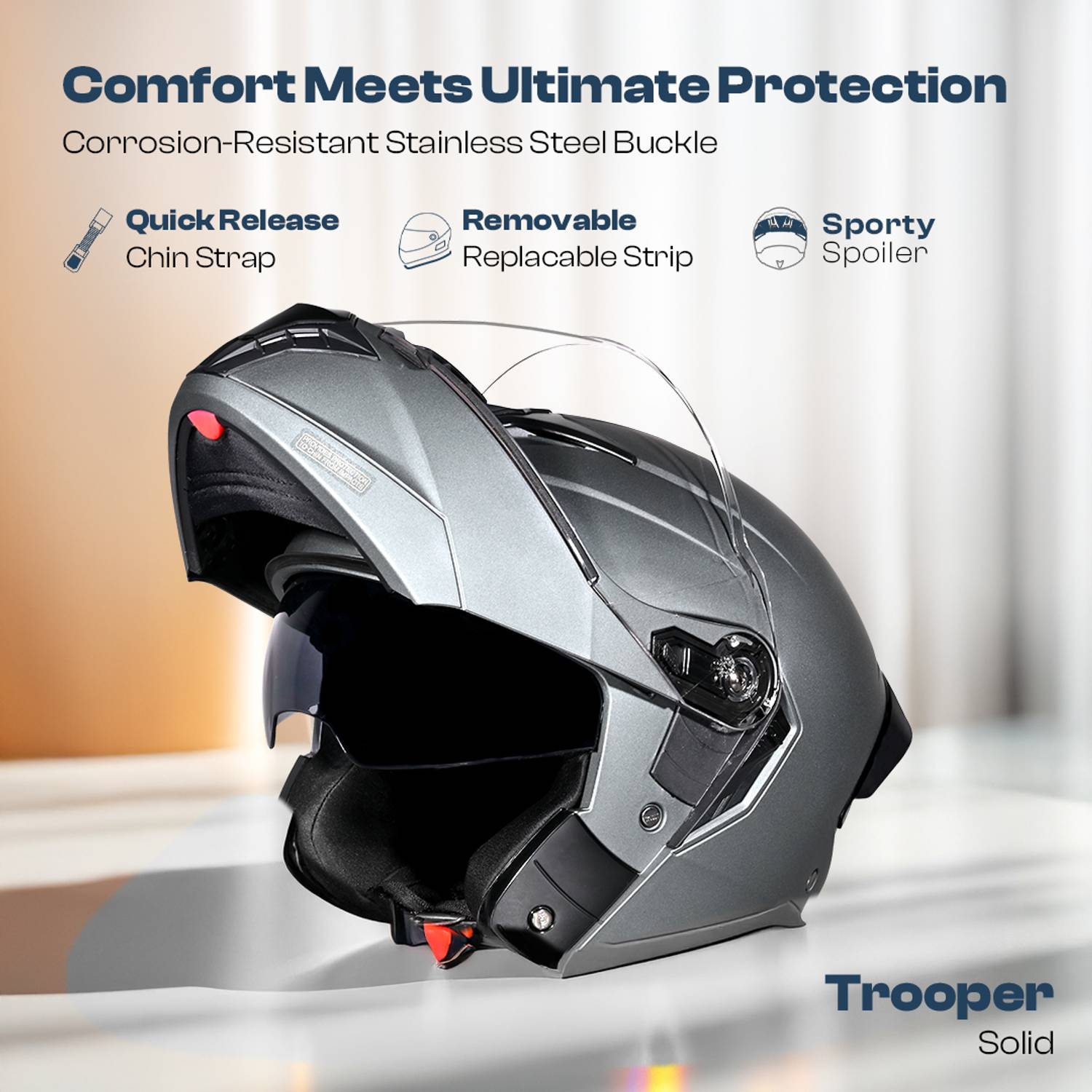 STUDDS Trooper Flip-up Full Face Helmet - Image 3