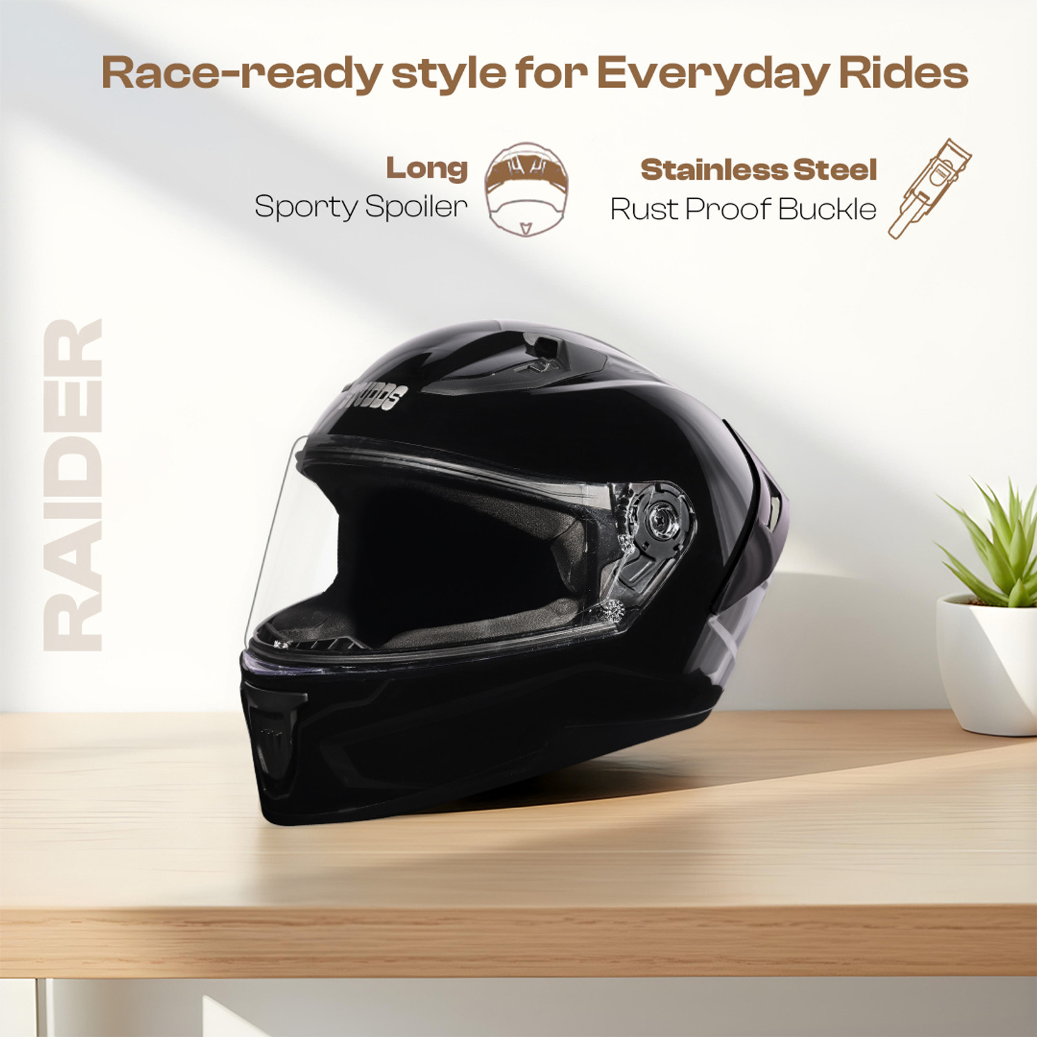 Image of STUDDS Raider Super ISI Certified Full Face Helmet with Spoiler and Clear Visior Motorbike Helmet