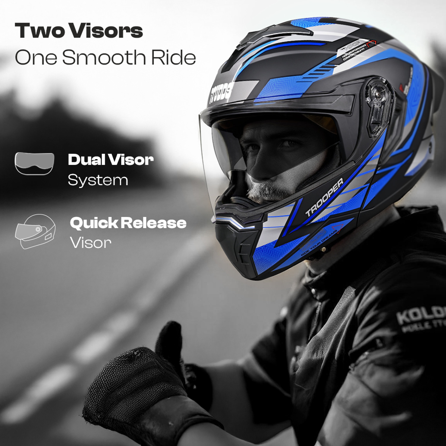 Image of STUDDS Trooper D4 Race ISI and DOT Certified Flip-Up Helmet with Spoiler Motorbike Helmet