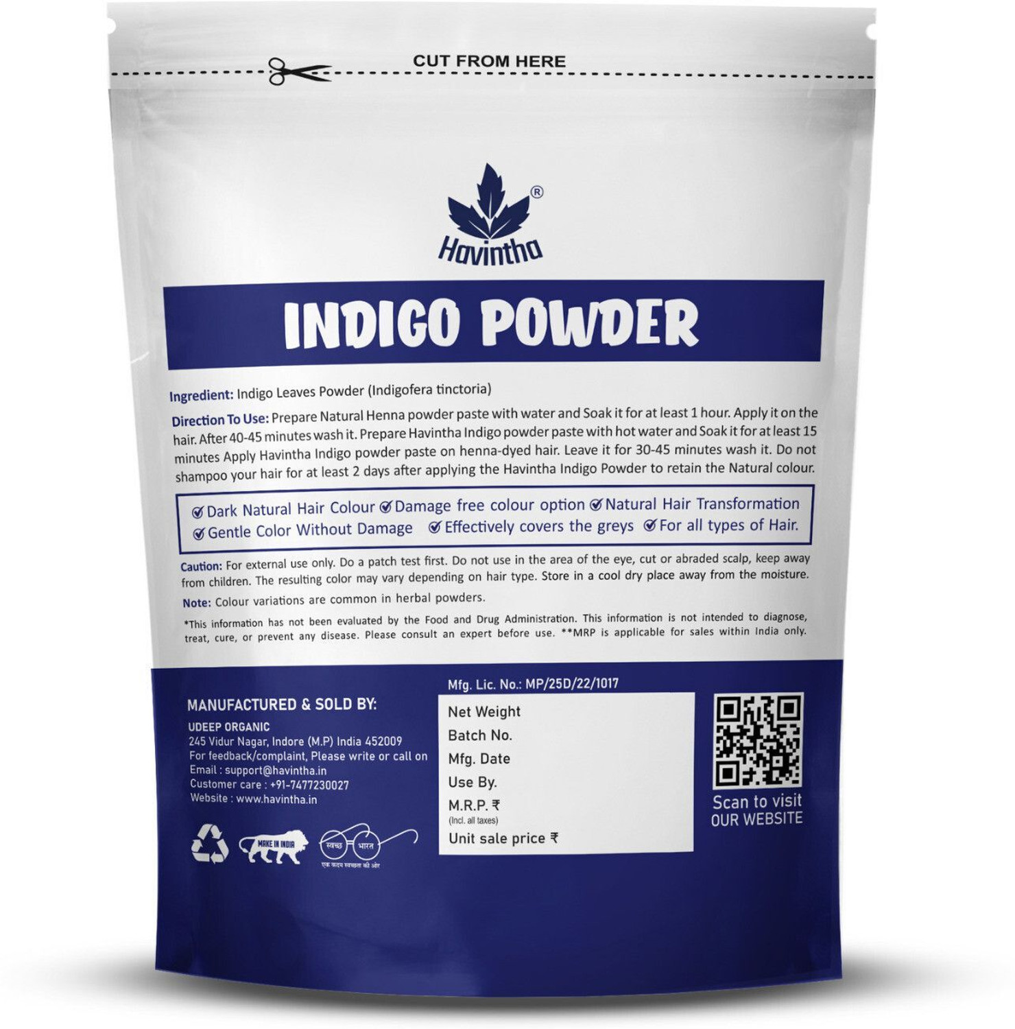 Image of Havintha Organic Indigo Powder For Black Hair & Beard,Natural Hair Coloring (200 g)