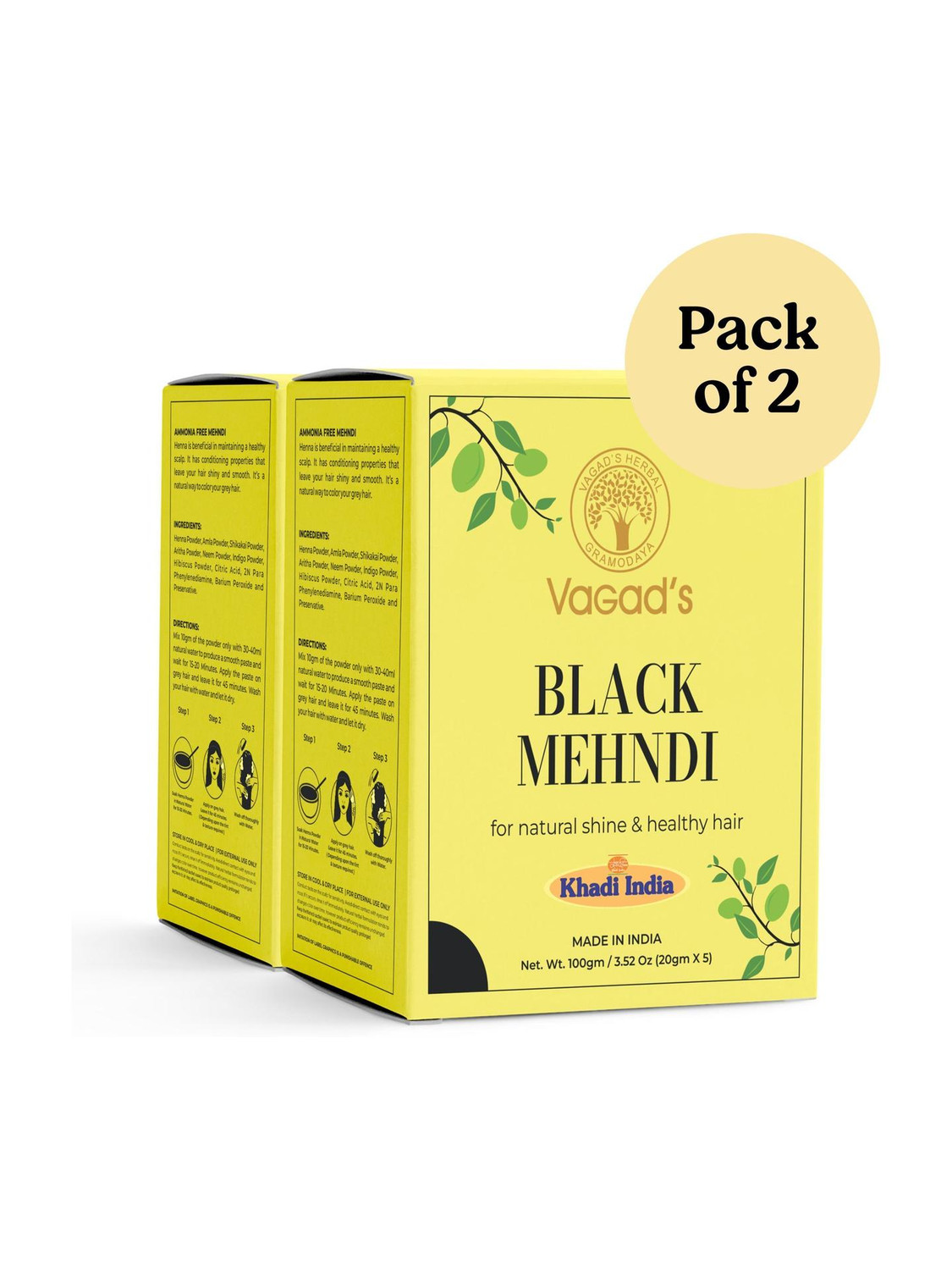 Image of Vagad's Herbal Black Mehendi Powder, Ammonia-Free Henna Hair Dye for Men and Women