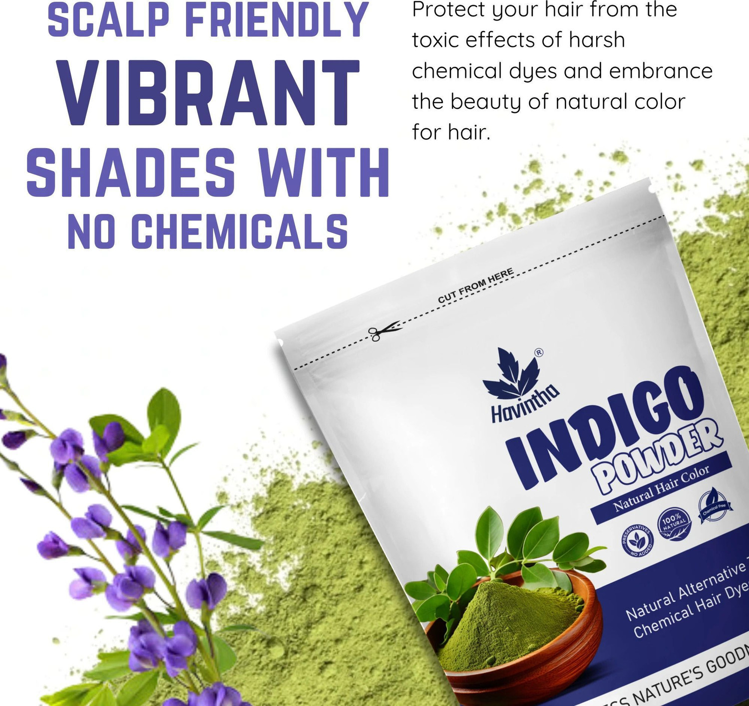 Image of Havintha Organic Indigo Powder For Black Hair & Beard,Natural Hair Coloring (200 g)