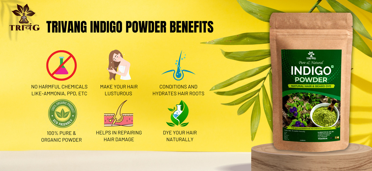 Image of Trivang Organic Indigo Powder for black hair (250 g) | Indigo Mehendi| Pack of 2