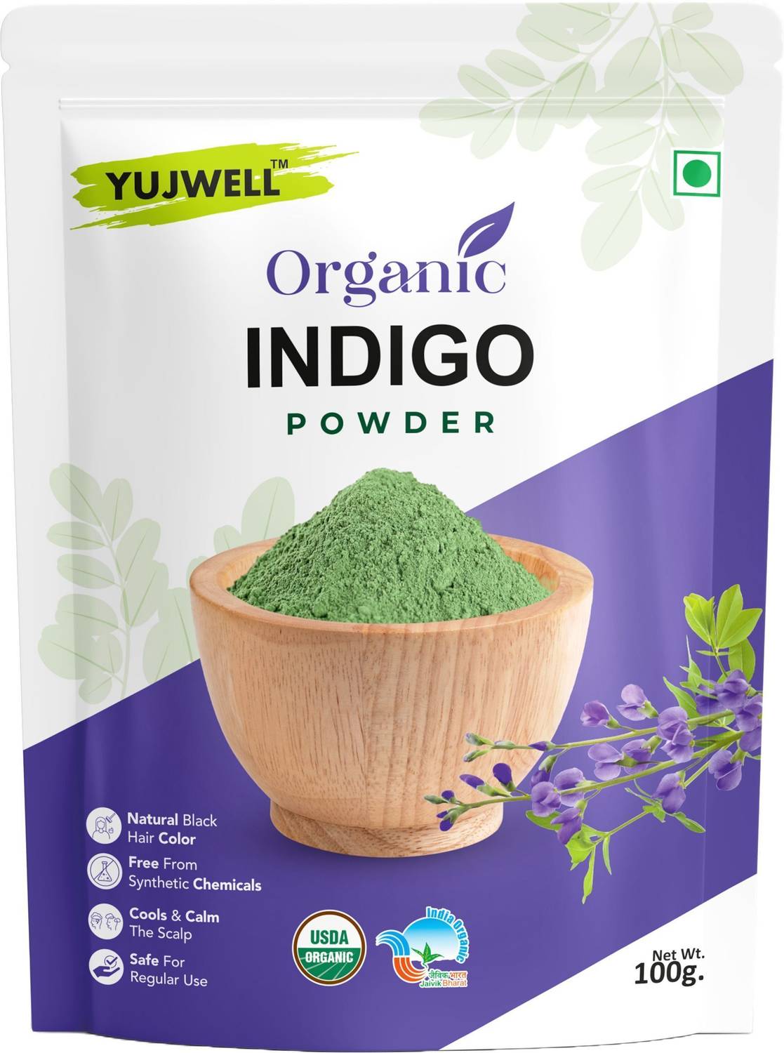 YUJWELL Certified Organic Indigo Powder | Herbal Black Hair Dye