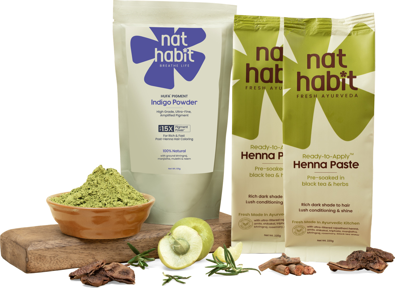 Nat Habit Henna Paste and Indigo Powder Combo for Natural Hair Colour and Care