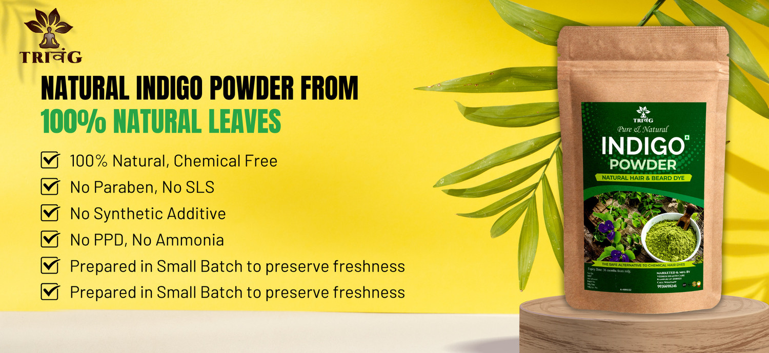 Image of Trivang Organic Indigo Powder for black hair (250 g) | Indigo Mehendi| Pack of 2