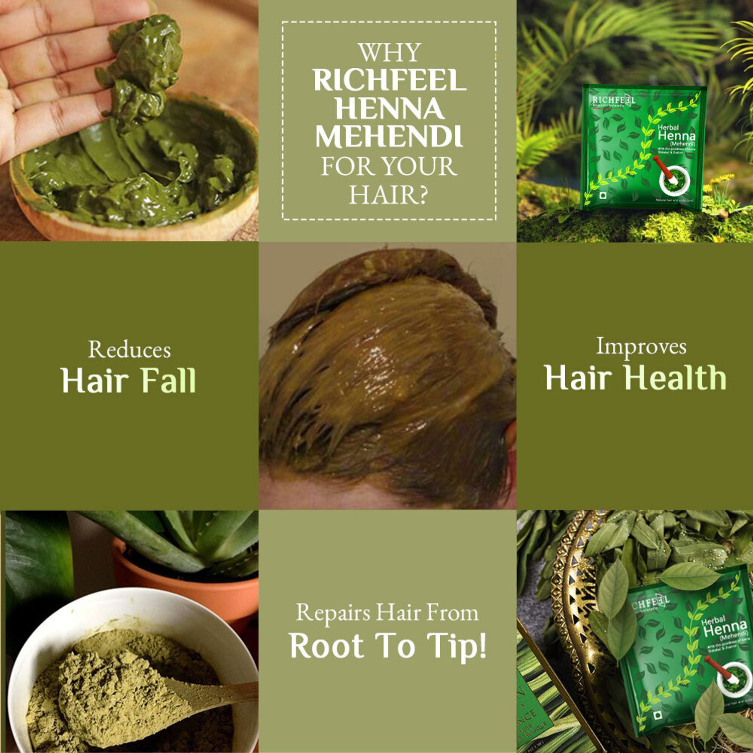 Image of RICHFEEL Henna Mehendi Powder| Natural Hair Colour with Amla|100 g (Pack of 3)