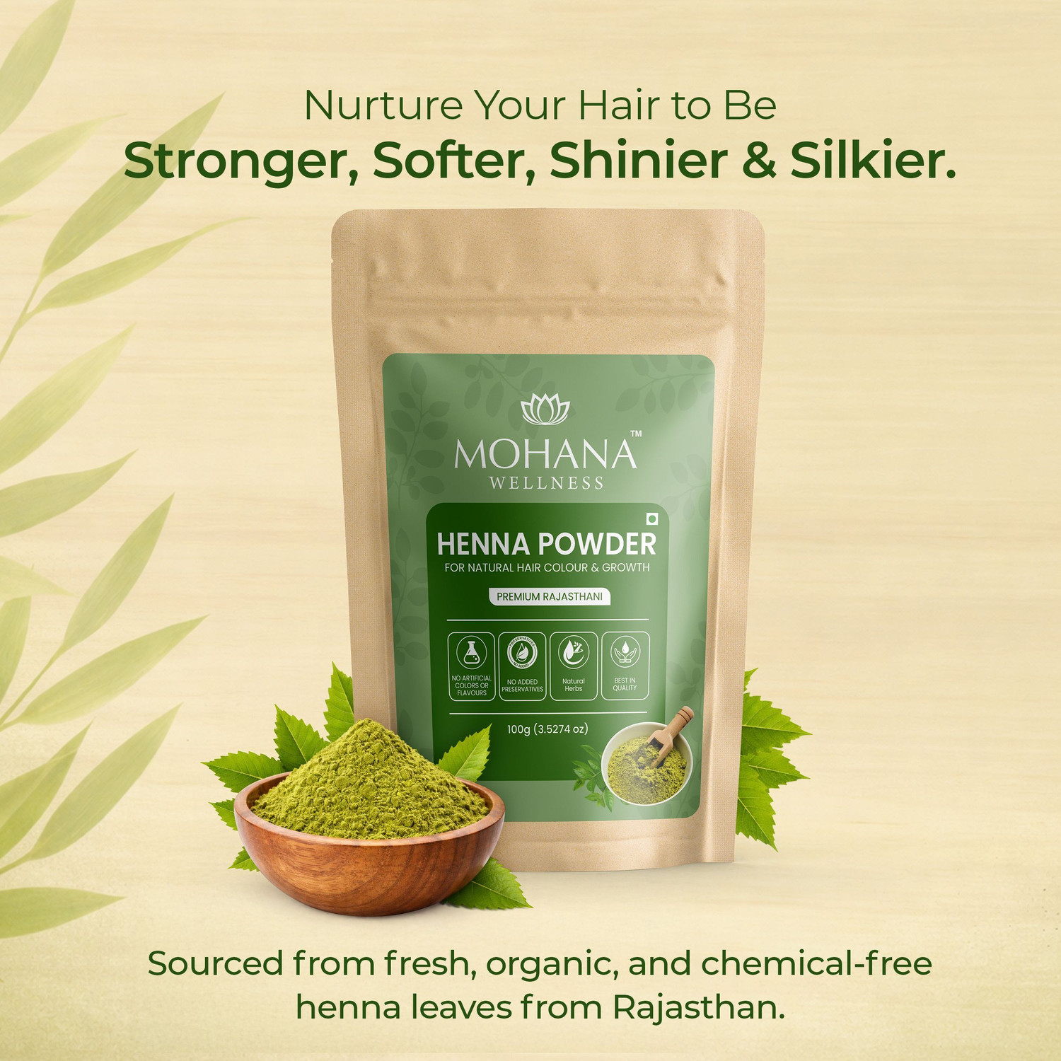 Image of Mohana Wellness Henna Powder 100 g Nourishes Hair & Natural Color & Shine