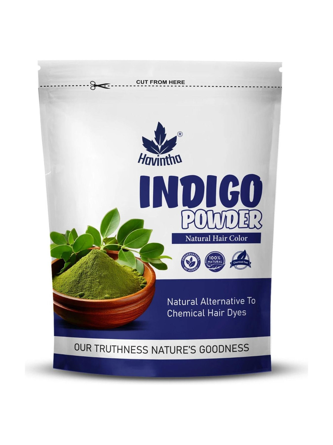 Image of Havintha Organic Indigo Powder For Black Hair & Beard,Natural Hair Coloring (200 g)