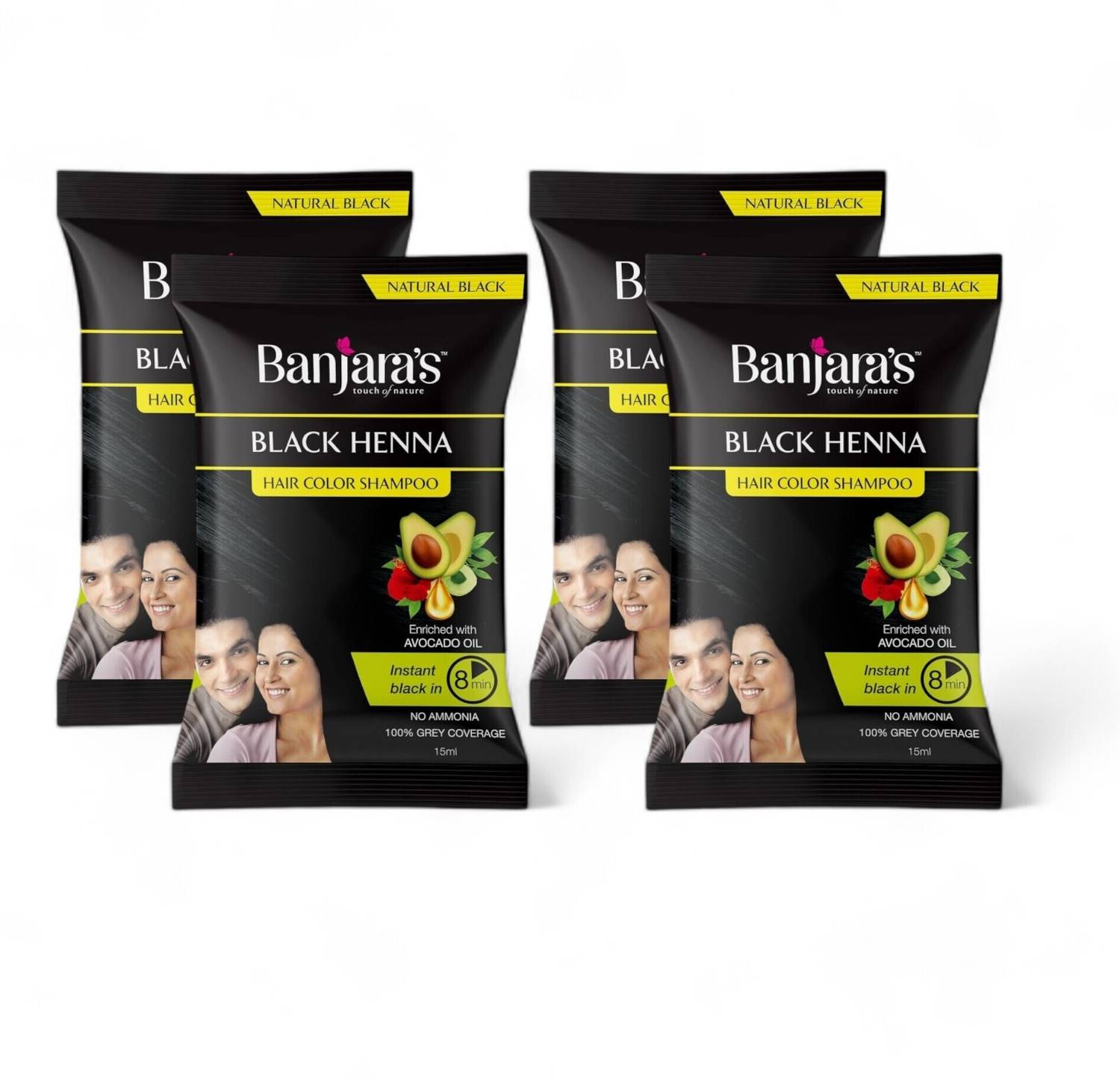 Banjaras Black Henna Hair Color Shampoo - 15ml (Pack Of 4)