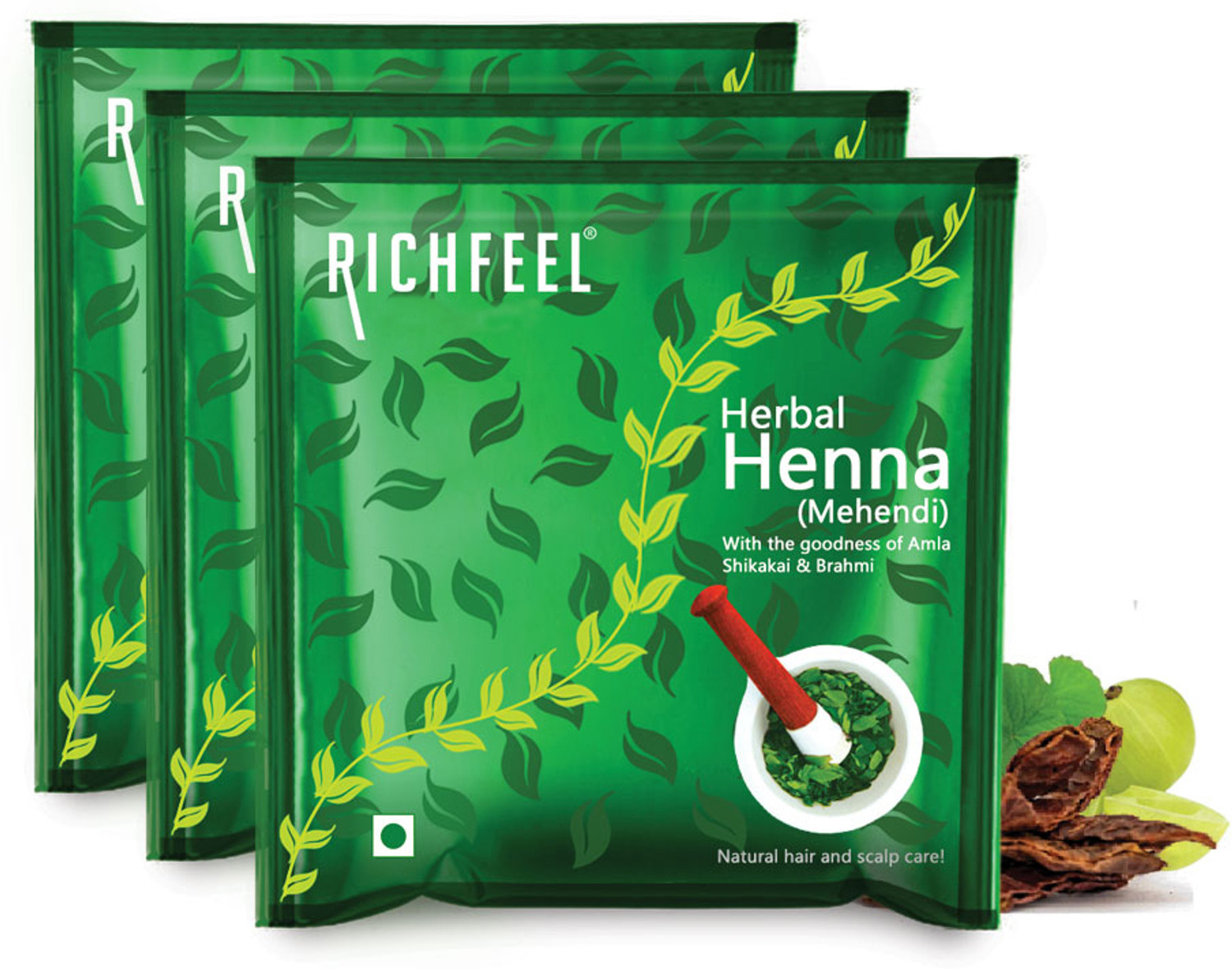 Image of RICHFEEL Henna Mehendi Powder| Natural Hair Colour with Amla|100 g (Pack of 3)