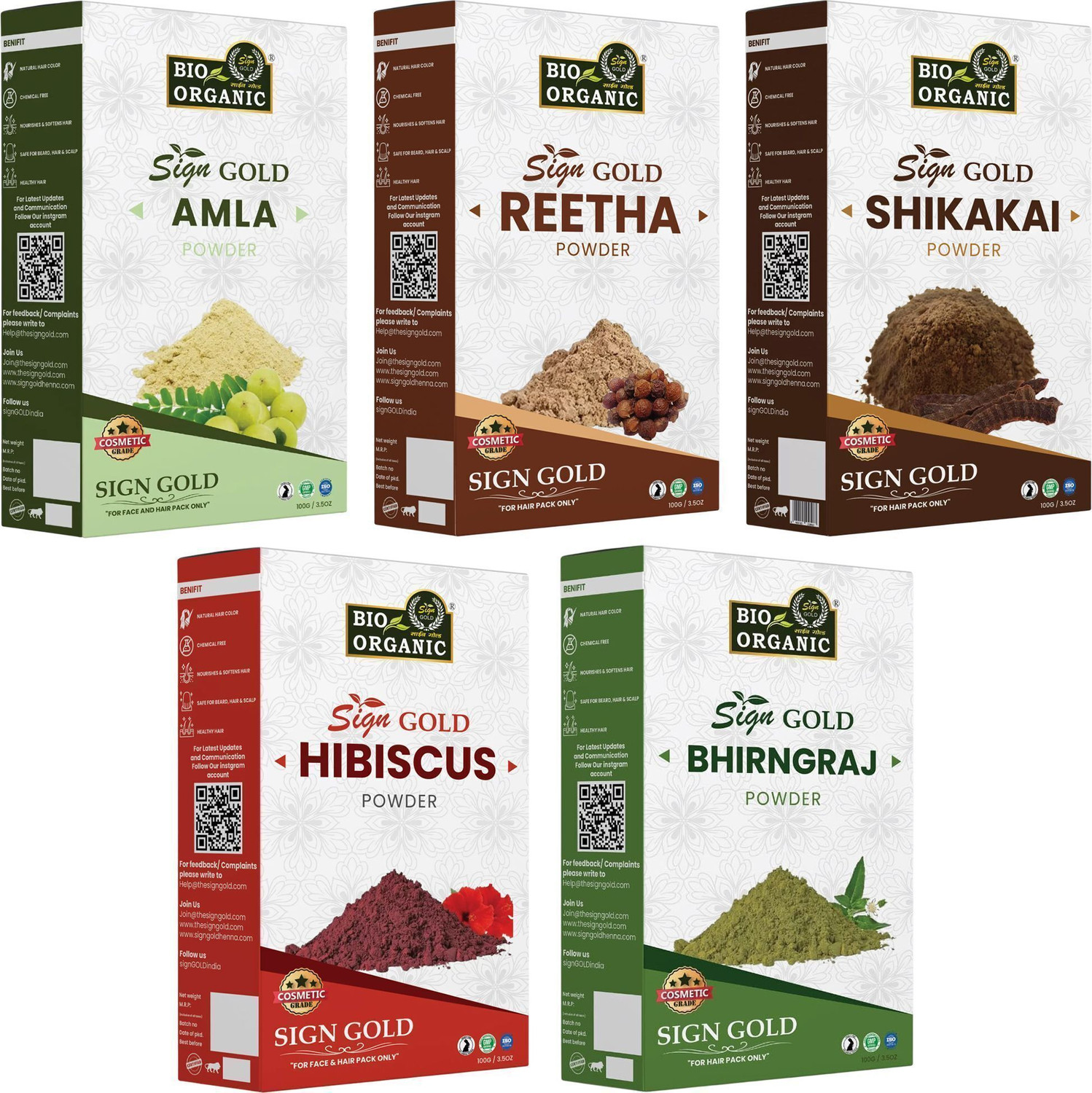 sign gold 100%Amla, Reetha Shikakai, Bhringraj and Hibiscus Powder for Hair 500gm