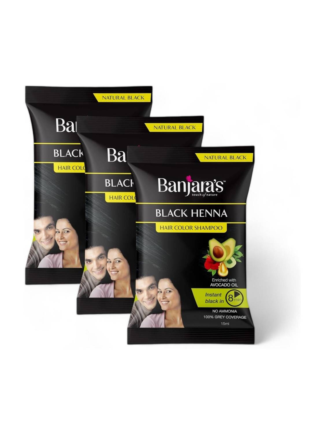 Banjaras Black Henna Hair Color Shampoo - 15ml (Pack Of 3)