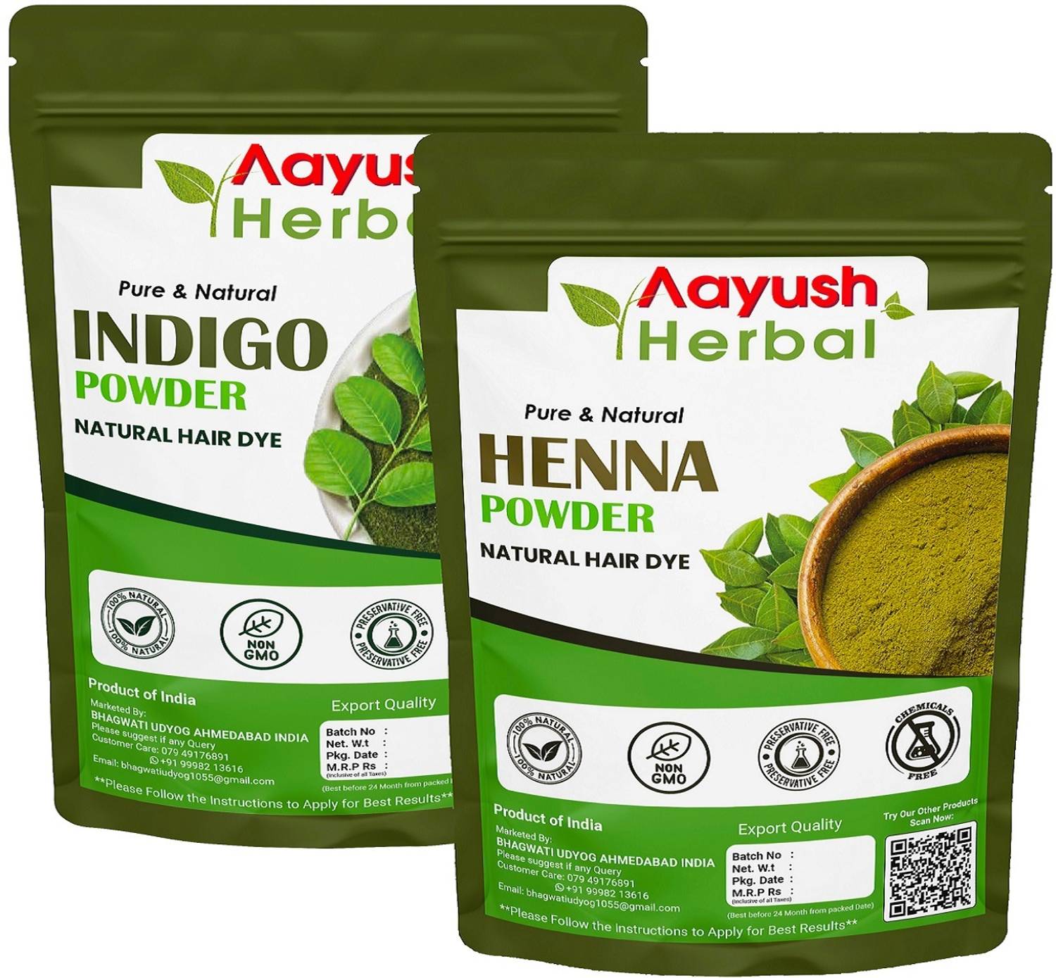 Aayush Herbal INDIGO POWDER & HENNA POWDER 100% NATURAL HAIR COLOR (100g EACH)