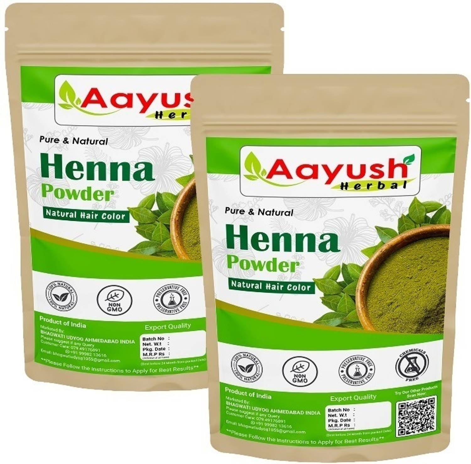 Aayush Herbal Henna Powder 100% Natural For Hair COLOR -( 100g EACH) PACK 2