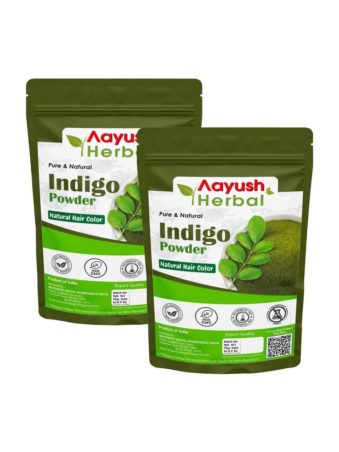 Aayush Herbal Organic Indigo Powder for Hair - 100% Natural Hair color (100gx2)