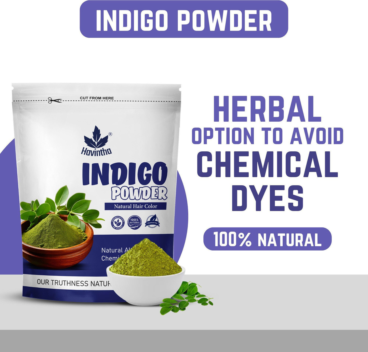 Image of Havintha Organic Indigo Powder For Black Hair & Beard,Natural Hair Coloring (200 g)