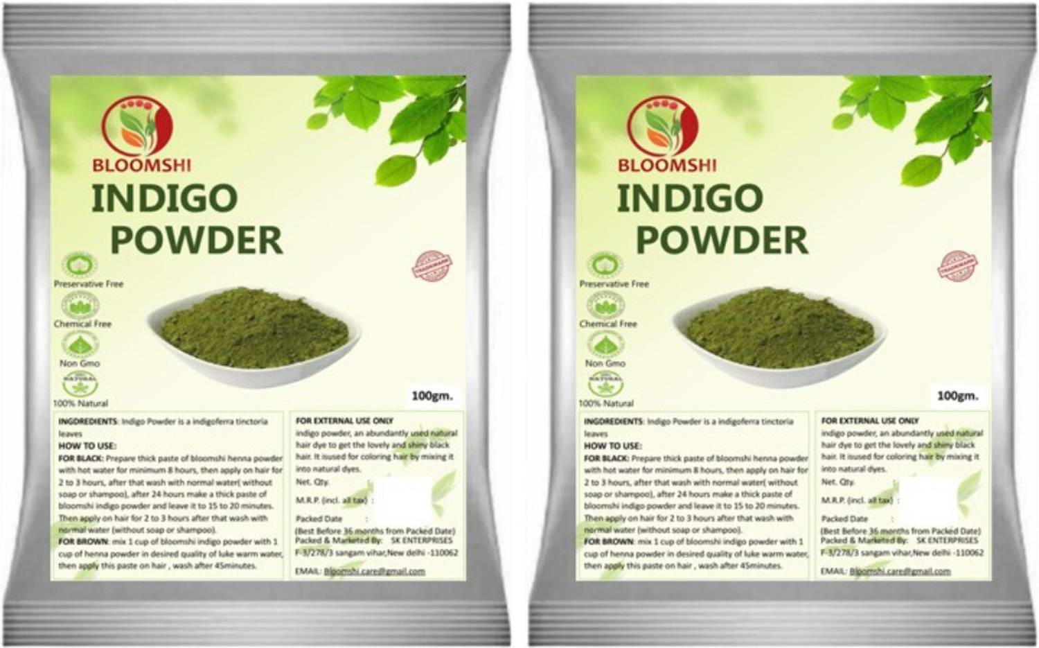 BLOOMSHI 100% Pure & Natural Indigo Powder Herbal Hair Colorant