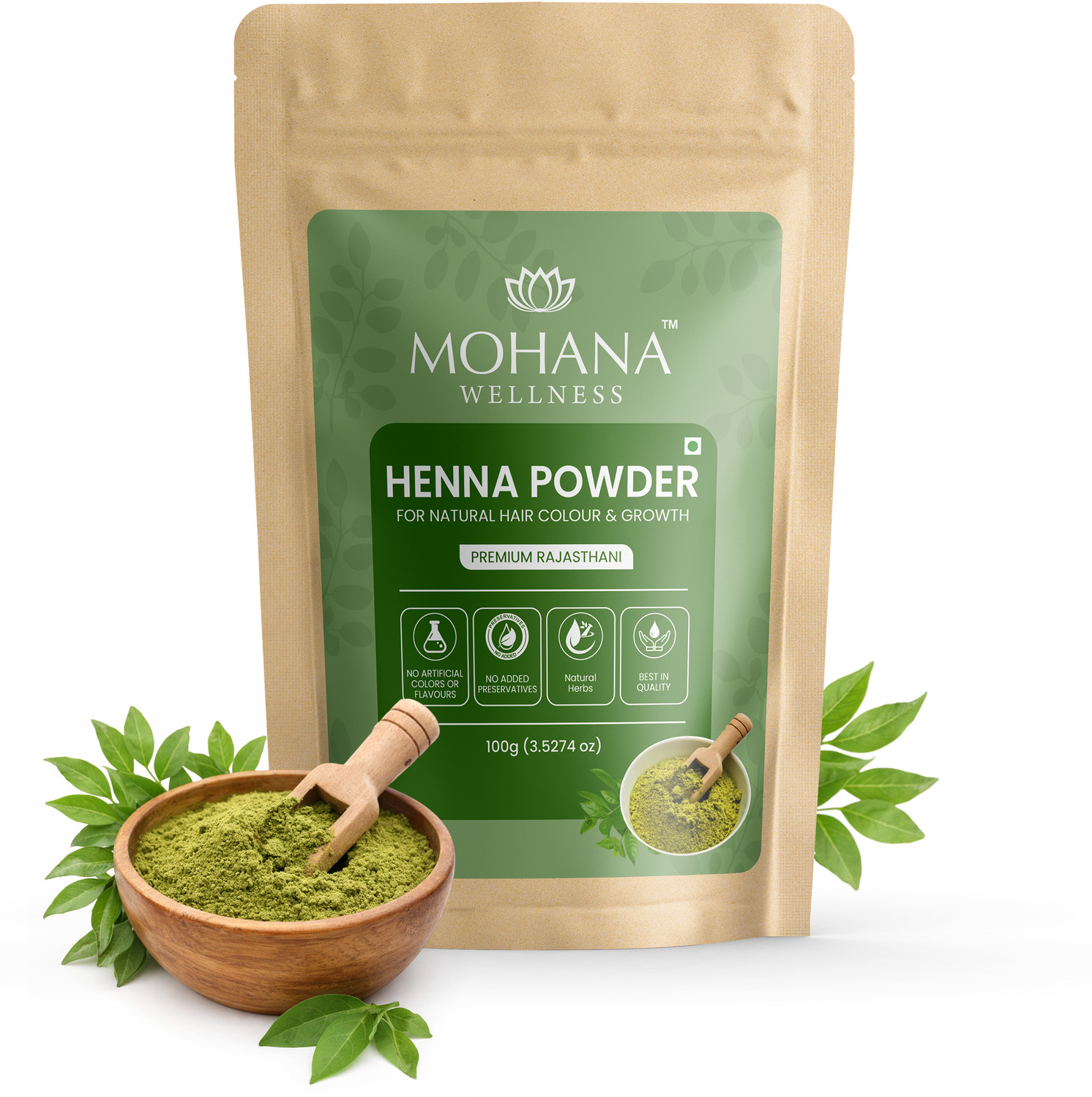 Image of Mohana Wellness Henna Powder 100 g Nourishes Hair & Natural Color & Shine