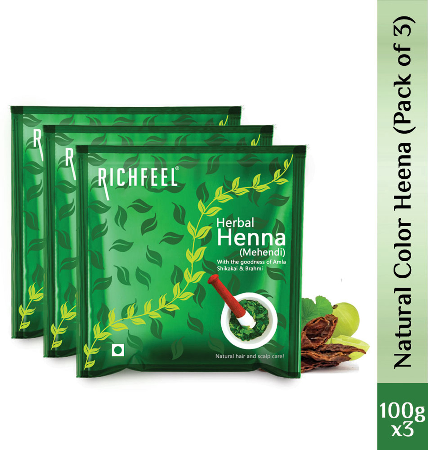Image of RICHFEEL Henna Mehendi Powder| Natural Hair Colour with Amla|100 g (Pack of 3)
