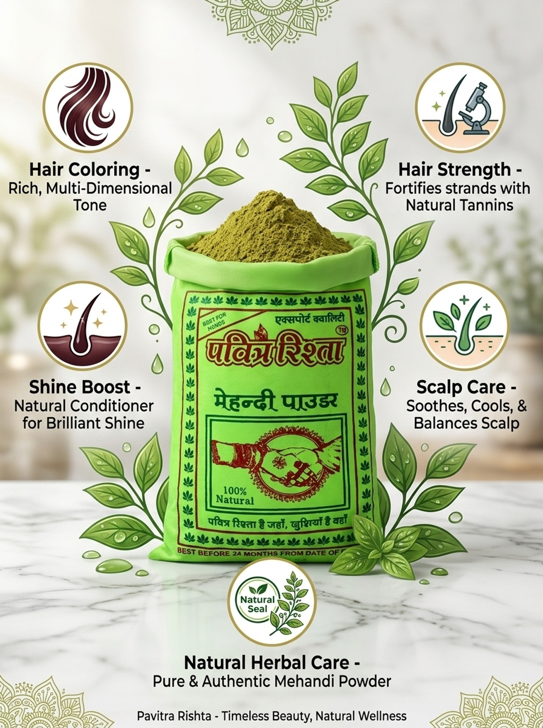 Image of pavitra rishta Rajasthani mehandi 100% Naturals Pure Henna Powder [ FABRIC FILTER ] 2 KG