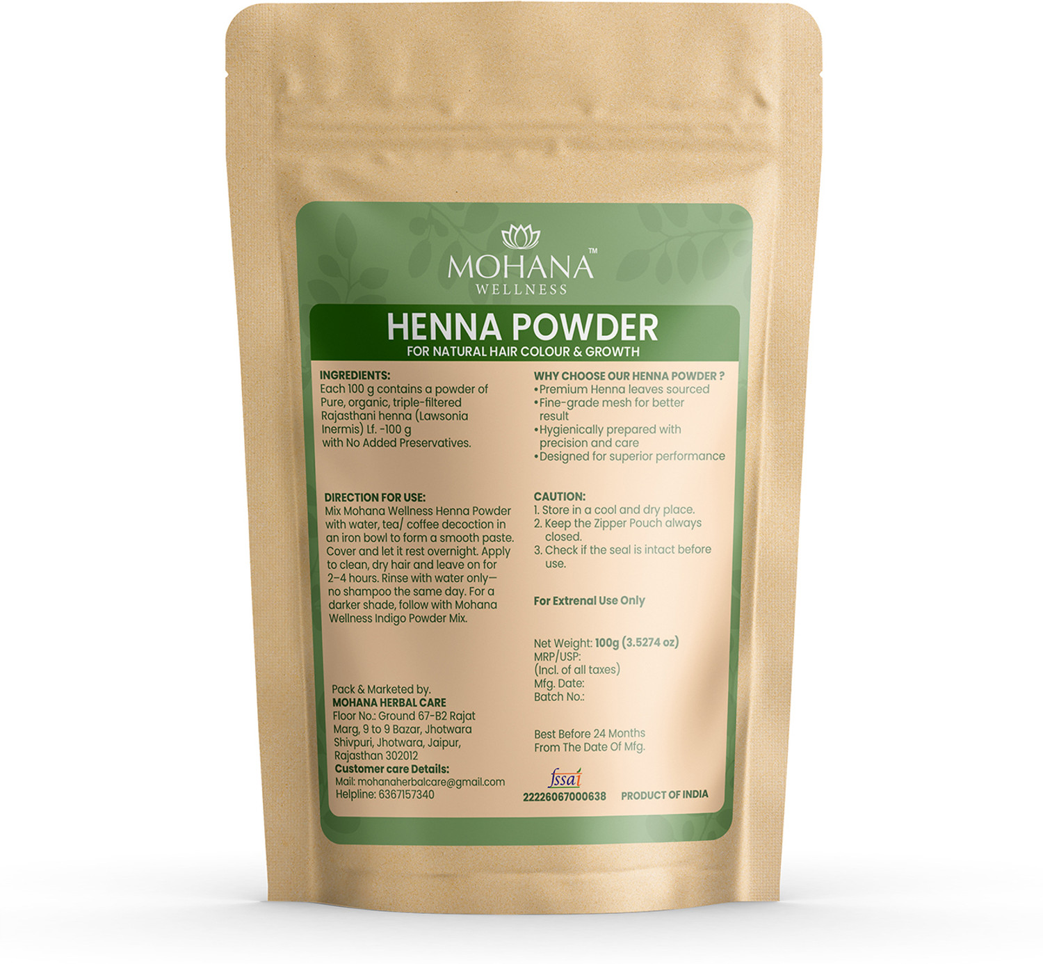 Image of Mohana Wellness Henna Powder 100 g Nourishes Hair & Natural Color & Shine