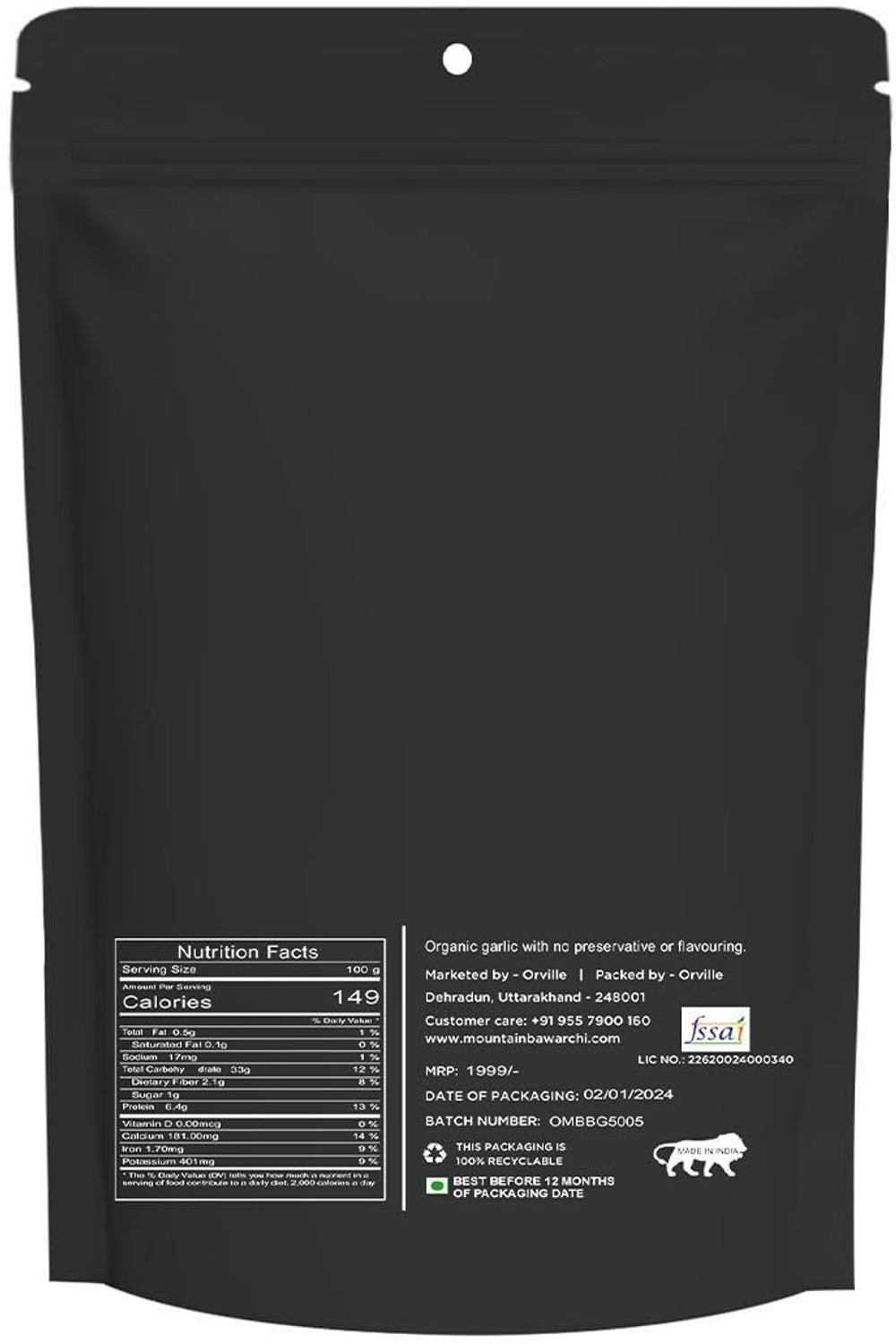 Image of Mountain Bawarchi Black Garlic Whole | Garlic Non-Pungent Great Taste Highly Nutritious