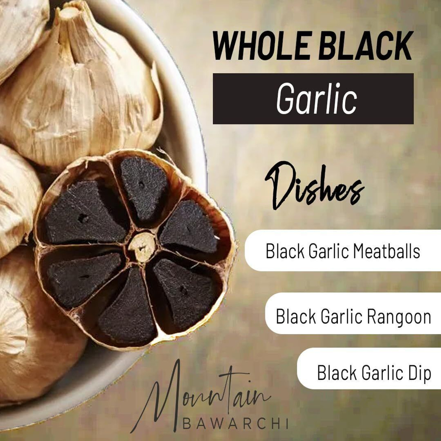 Image of Mountain Bawarchi Black Garlic Whole | Garlic Non-Pungent Great Taste Highly Nutritious