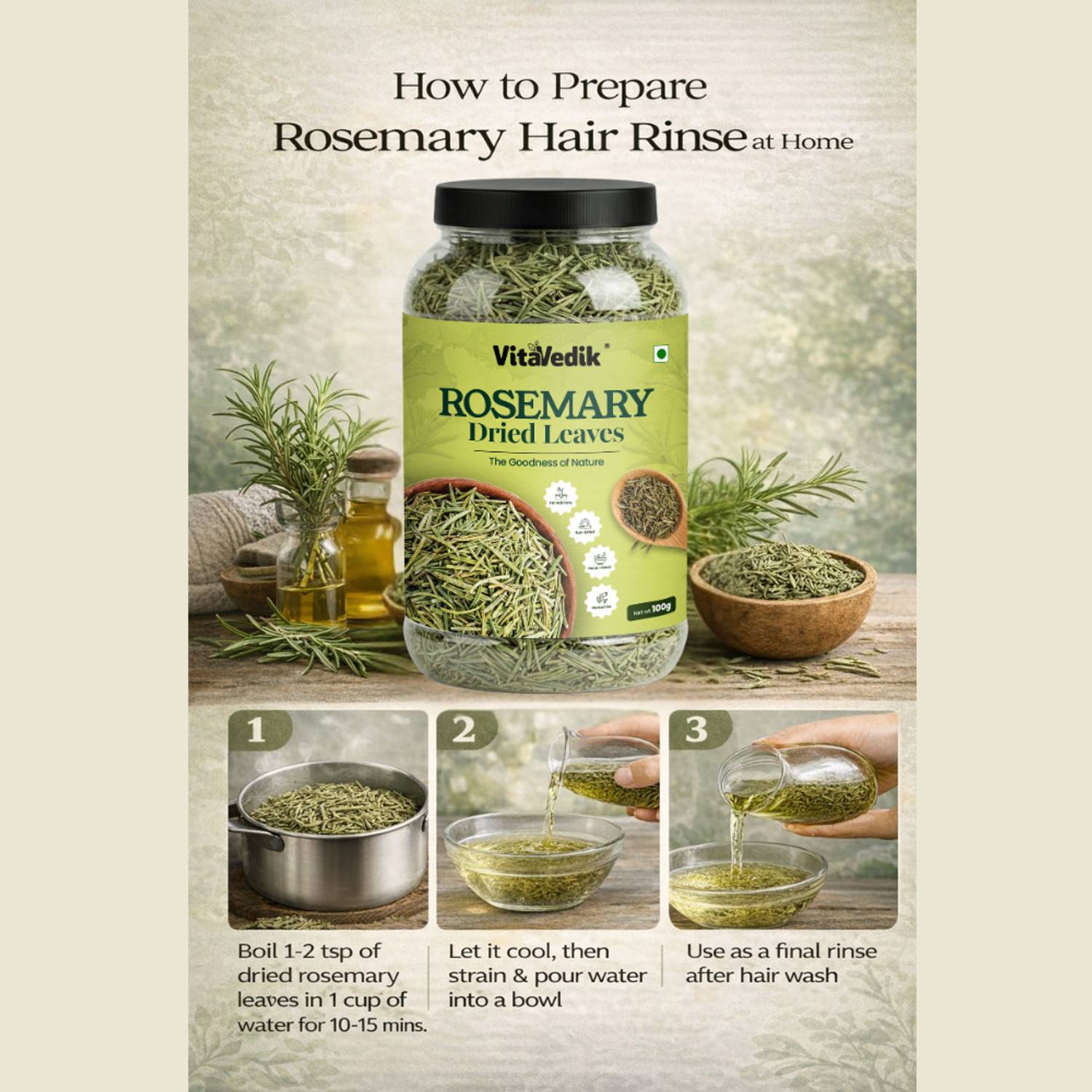 VitaVedik Rosemary Dried Leaves for Hair Growth - Image 2