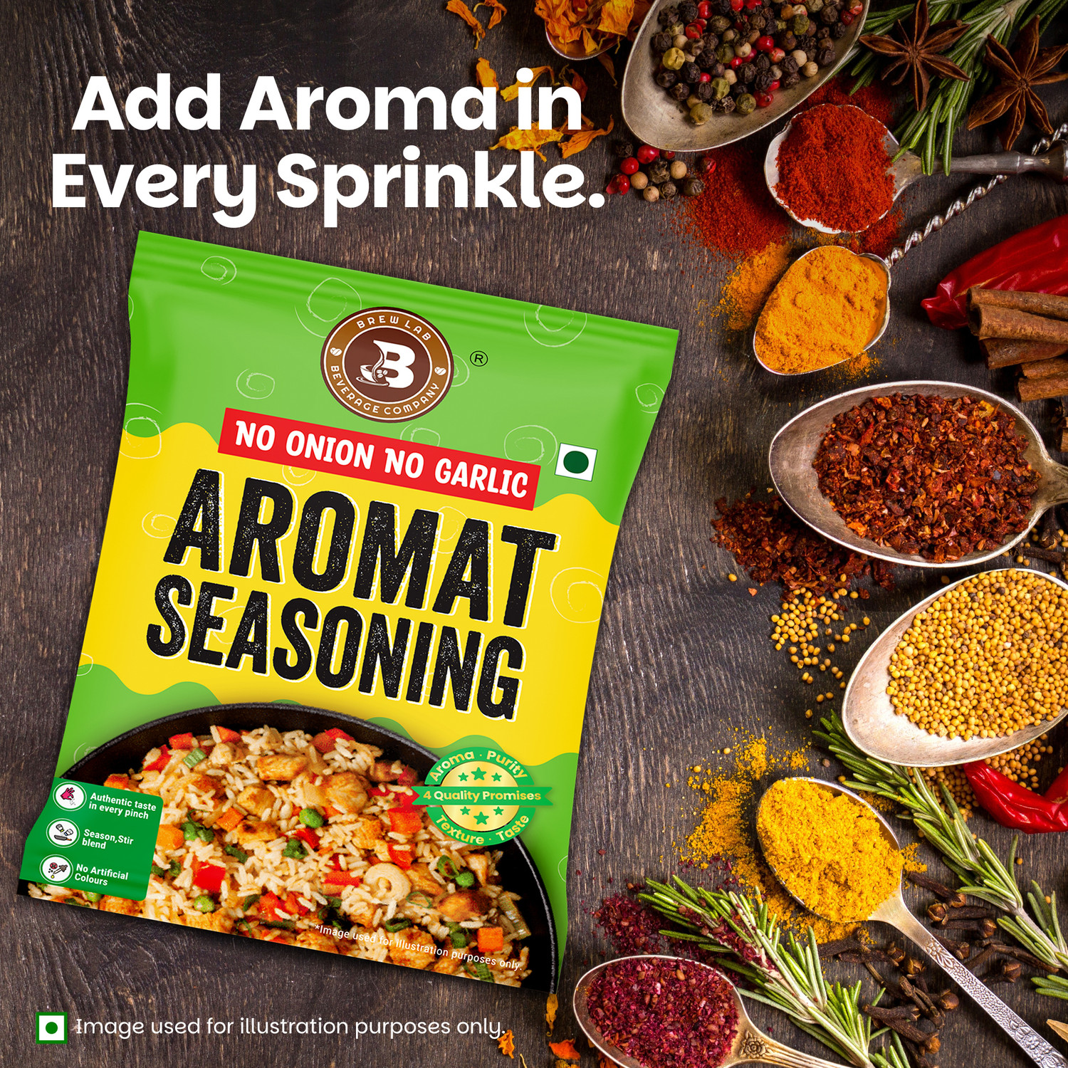 Image of Brew Lab NO Onion No Garlic Aromat Seasoning | Ideal For Jain Food | Flavor Enhancer |