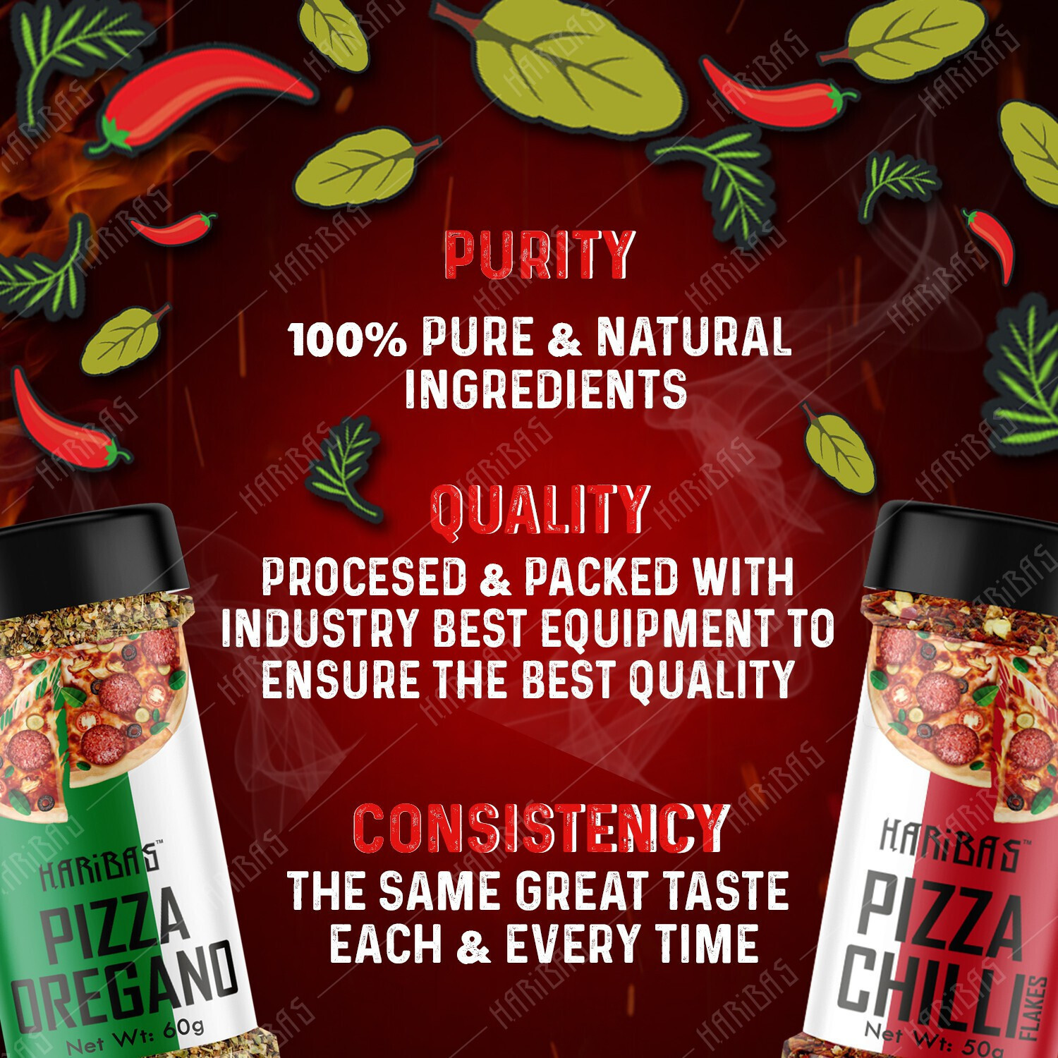 Image of HARIBAS Italian Mix Herb Seasoning Combo Pack Chilli Flakes 50GM, Oregano 60GM and Pizza Spice Mix 60g for Pizza, Pasta Pizza Seasoning In Sprinkler Bottle
