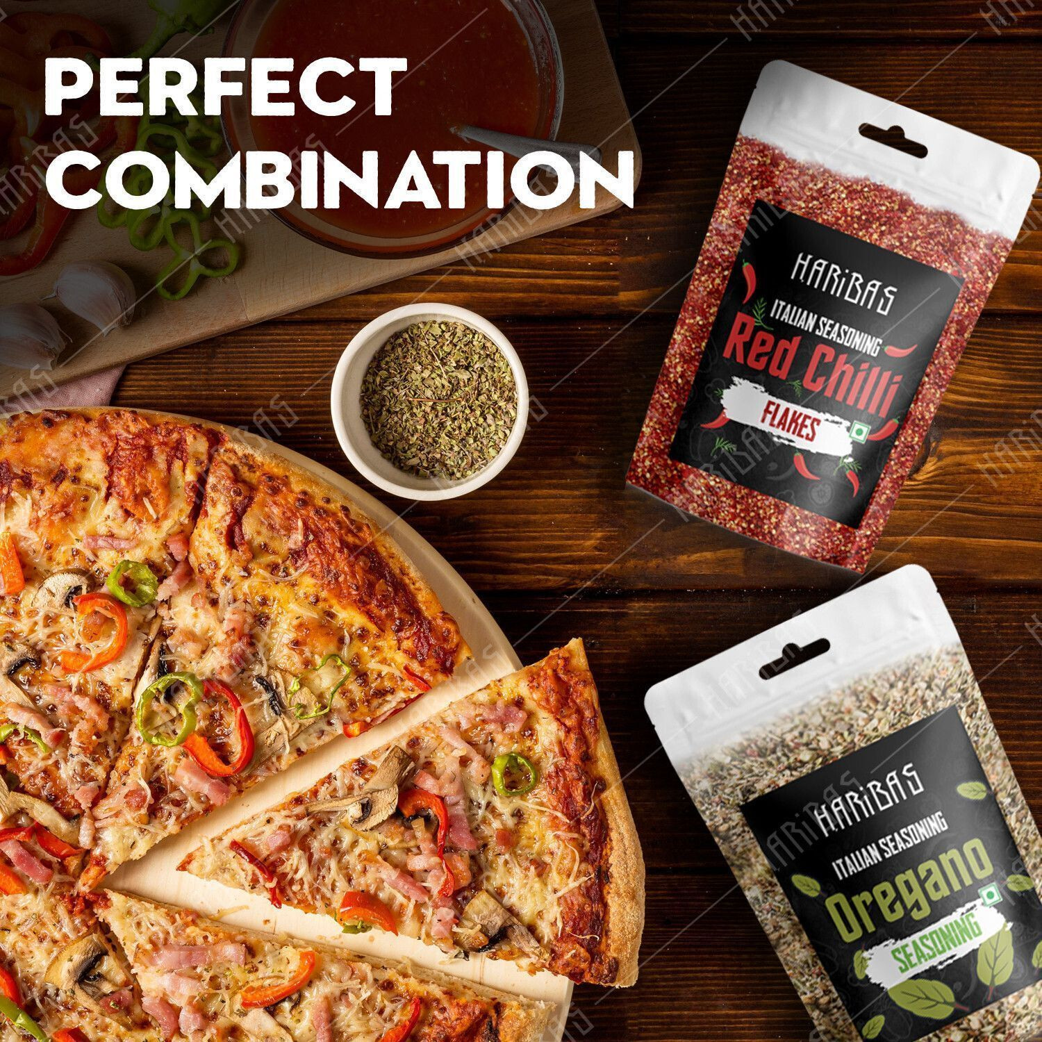 Image of HARIBAS Pack of 5 Seasoning Combo Oregano,Chilli Flakes,Basil,Thyme & Rosemary 20gm each